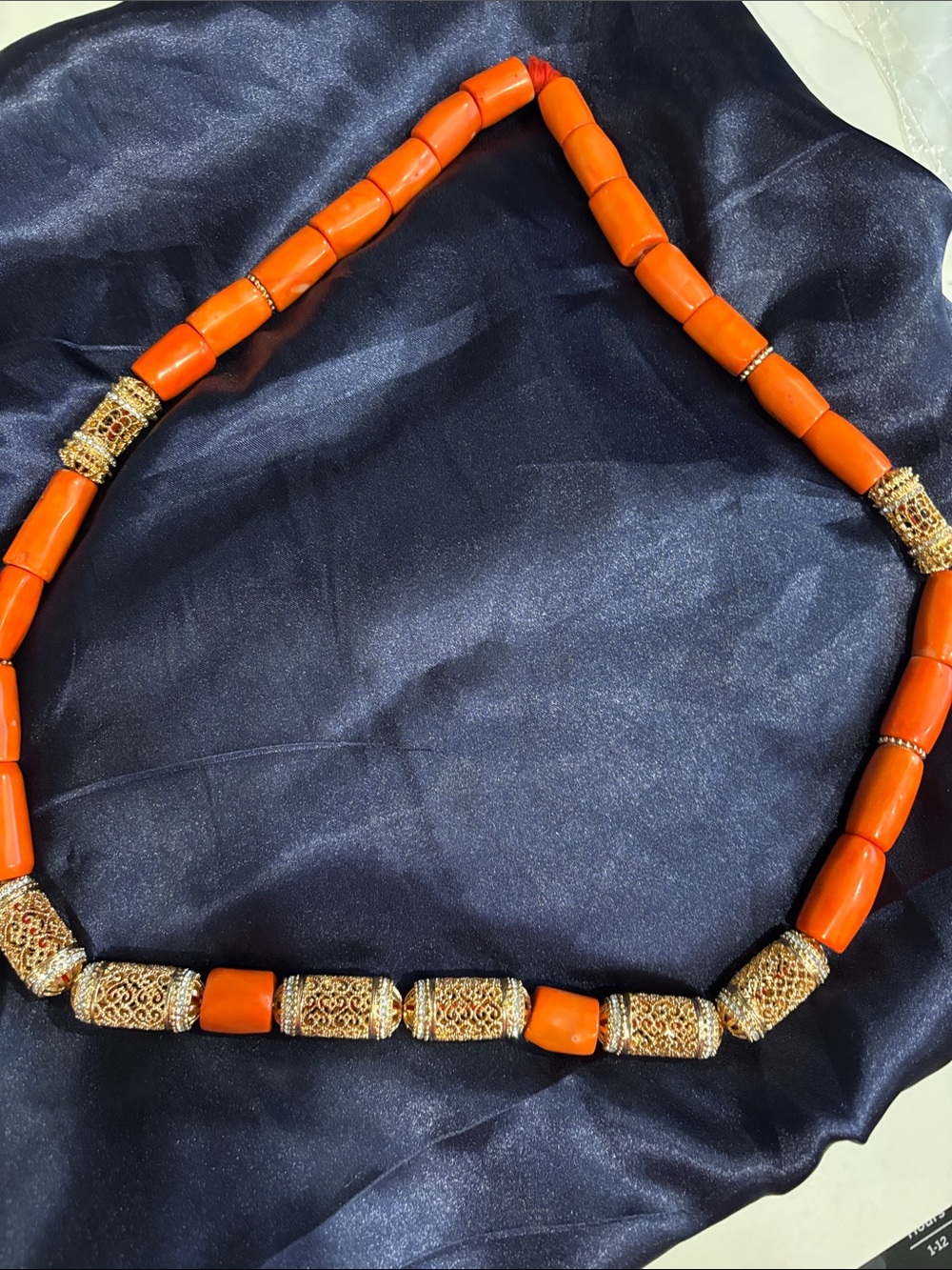 Gold Filigree Necklace with Vibrant Orange Beads